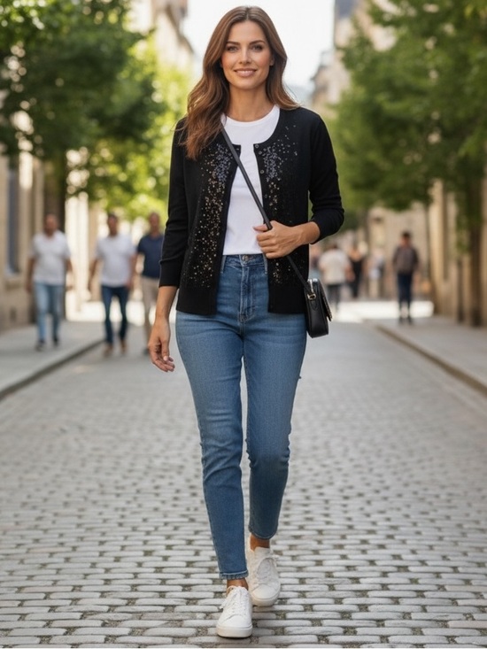 Cable & Gauge Sweaters - Cable & Gauge Black Sequin Cardigan